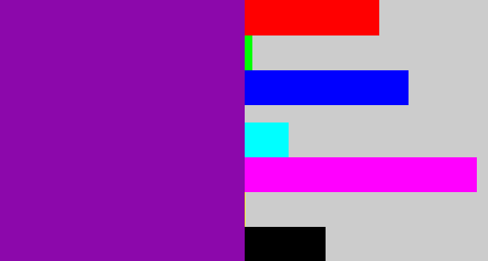 Hex color #8c08ab - barney purple