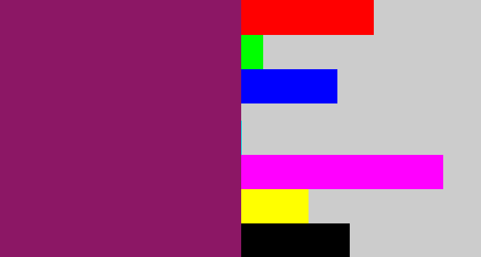 Hex color #8c1765 - reddish purple