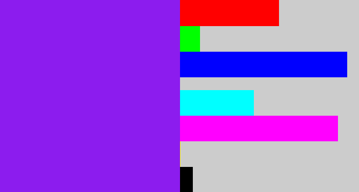 Hex color #8c1cee - violet