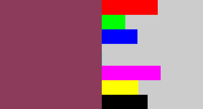 Hex color #8c3b5a - dark mauve