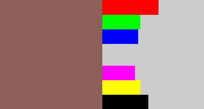 Hex color #8c5f58 - dark taupe