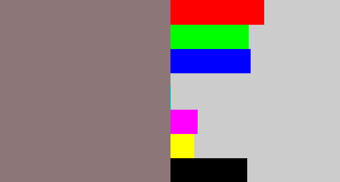 Hex color #8c7678 - reddish grey