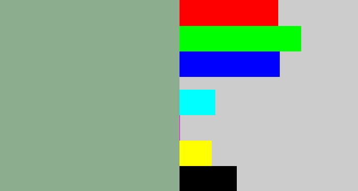 Hex color #8cae8f - greenish grey