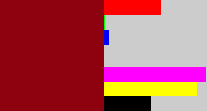 Hex color #8d020e - crimson