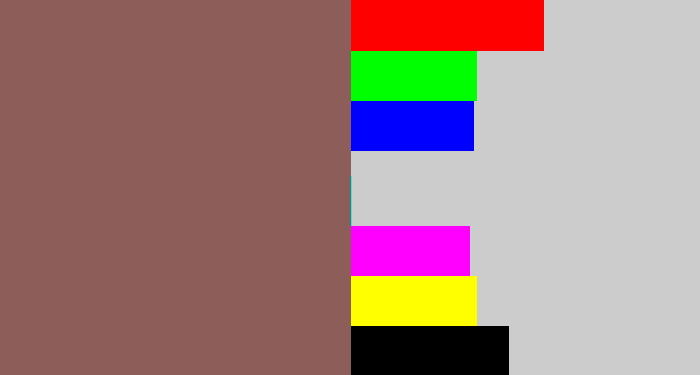 Hex color #8d5d5a - dark mauve