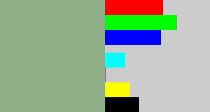 Hex color #8dae86 - greenish grey