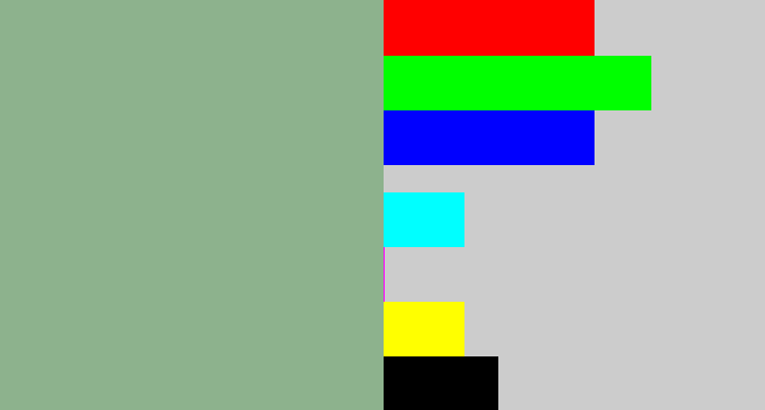 Hex color #8db28d - greenish grey