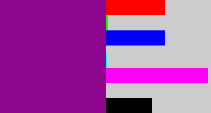Hex color #8e0590 - barney purple
