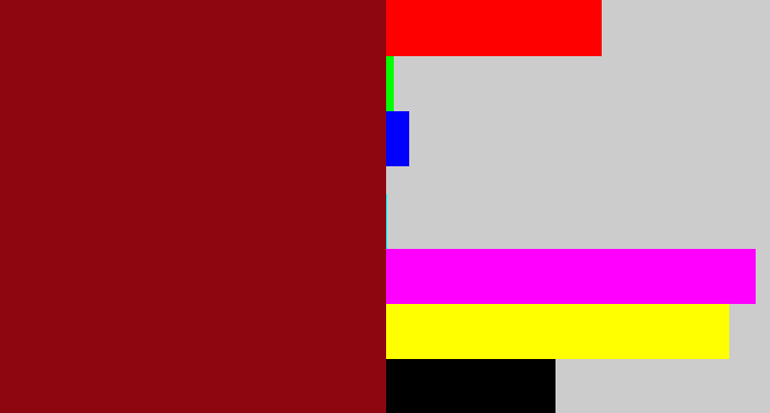 Hex color #8e060f - crimson
