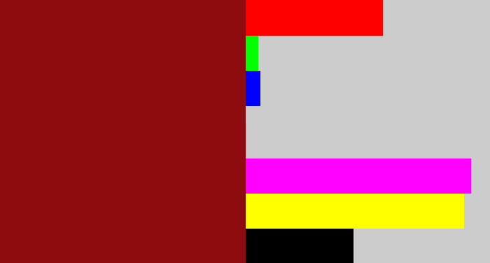 Hex color #8e0c0f - crimson