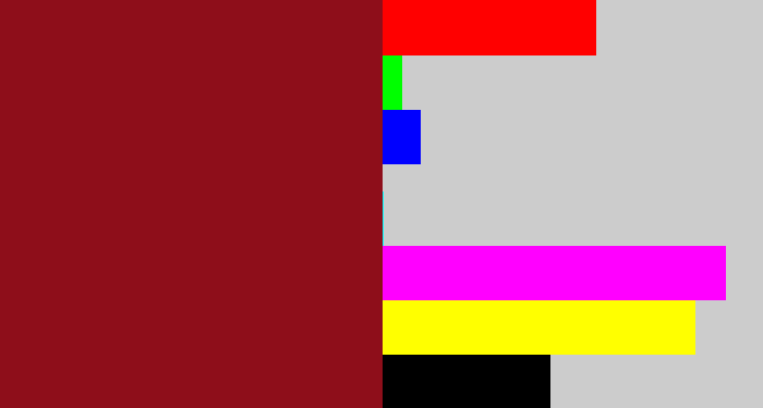 Hex color #8e0e1a - crimson