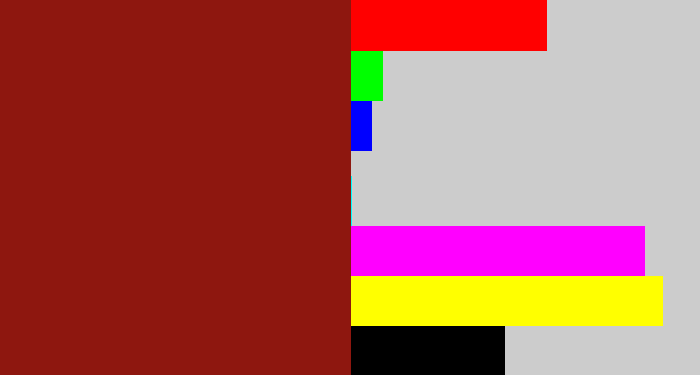 Hex color #8e170f - brick red