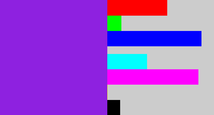 Hex color #8e21e0 - violet