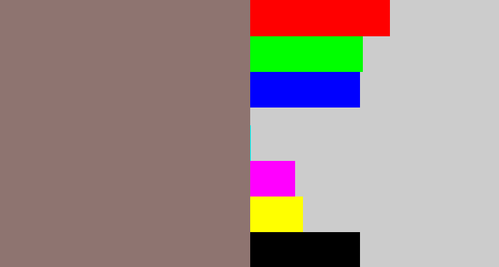 Hex color #8e7470 - reddish grey