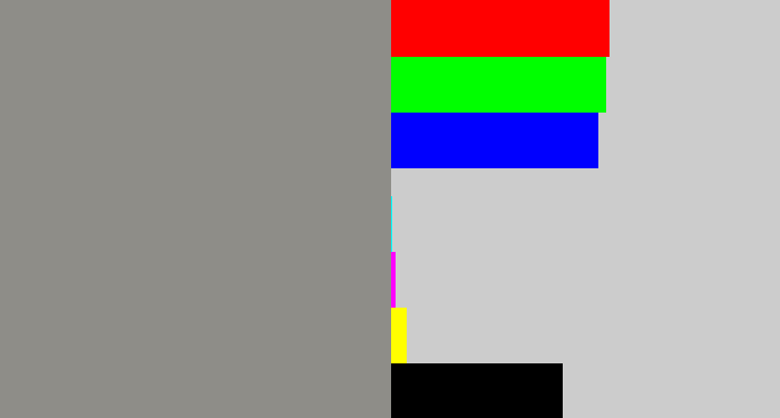 Hex color #8e8d88 - warm grey