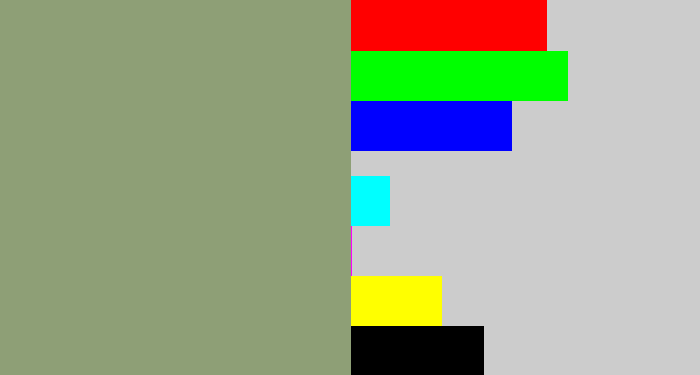 Hex color #8e9f76 - grey/green