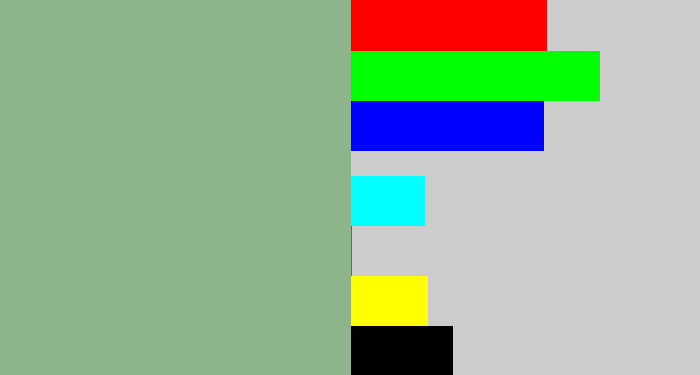 Hex color #8eb48c - greenish grey