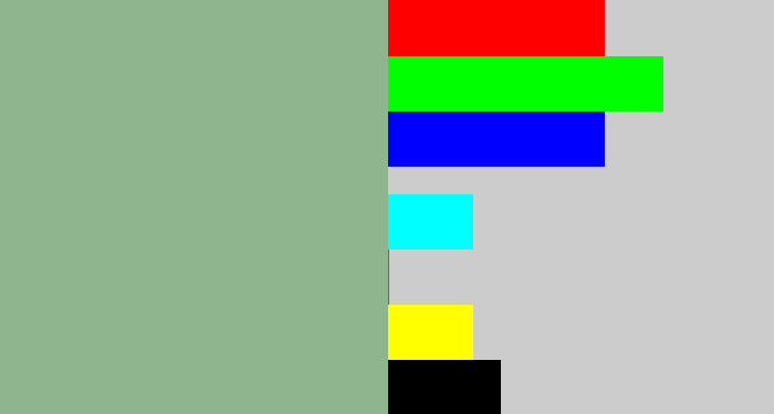 Hex color #8eb58e - greenish grey
