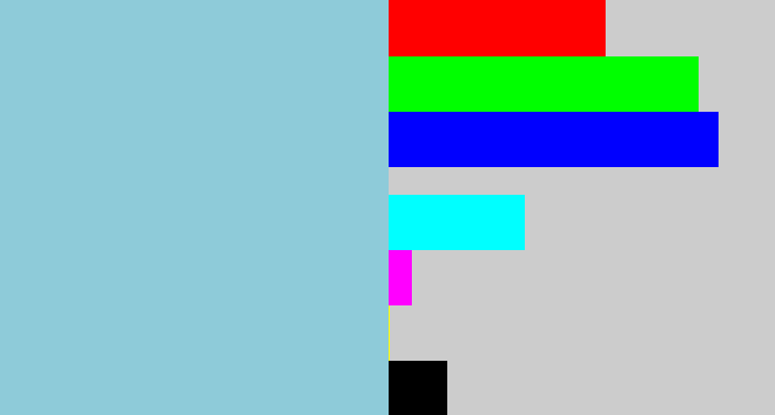 Hex color #8ecbd9 - light grey blue