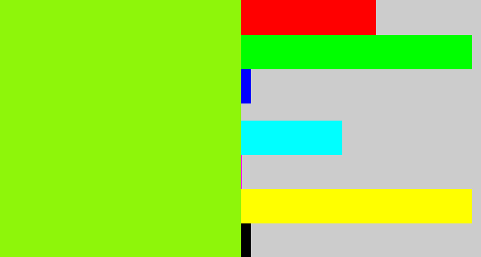 Hex color #8ef60a - acid green