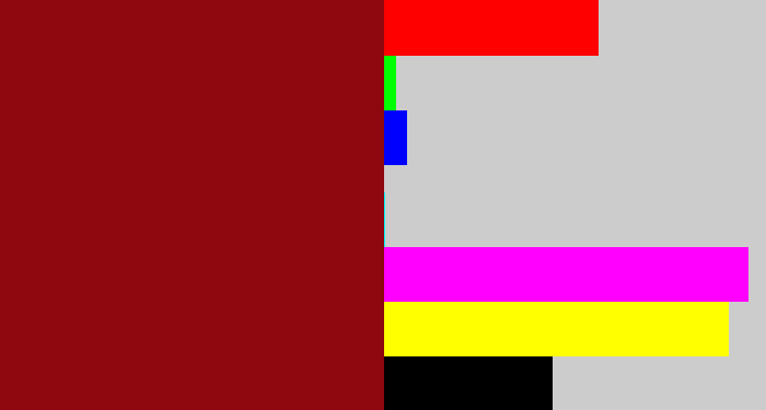 Hex color #8f070f - crimson