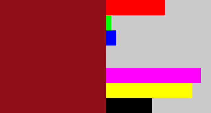 Hex color #8f0e1a - crimson