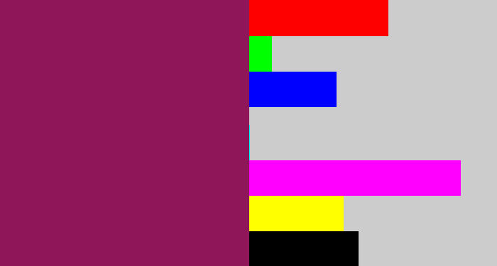 Hex color #8f1658 - reddish purple