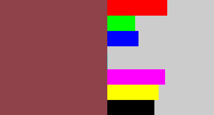 Hex color #8f424a - light maroon