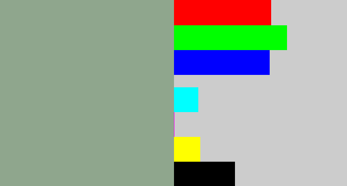 Hex color #8fa68d - greenish grey