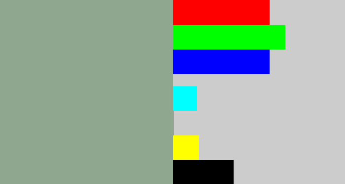 Hex color #8fa78e - greenish grey