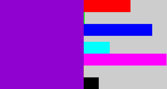 Hex color #9002d0 - violet