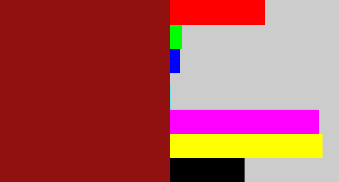 Hex color #90110f - brick red
