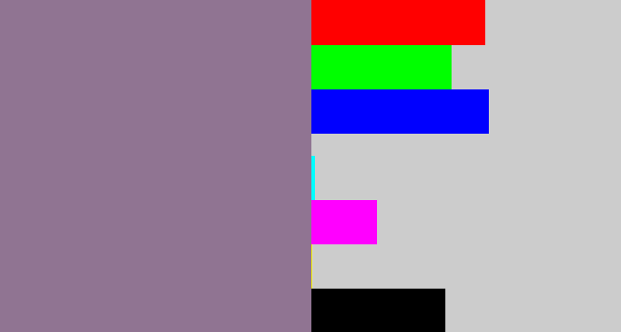 Hex color #907492 - greyish purple