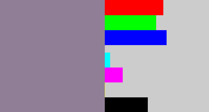 Hex color #907e97 - purpley grey
