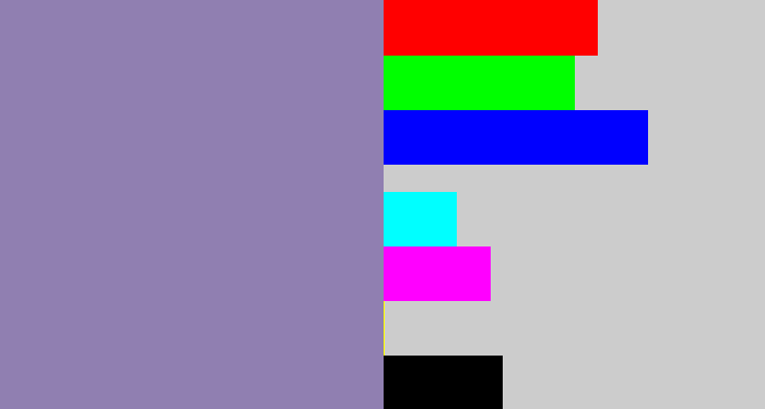 Hex color #907fb1 - heather
