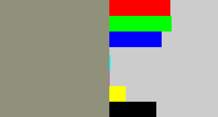 Hex color #90917b - warm grey