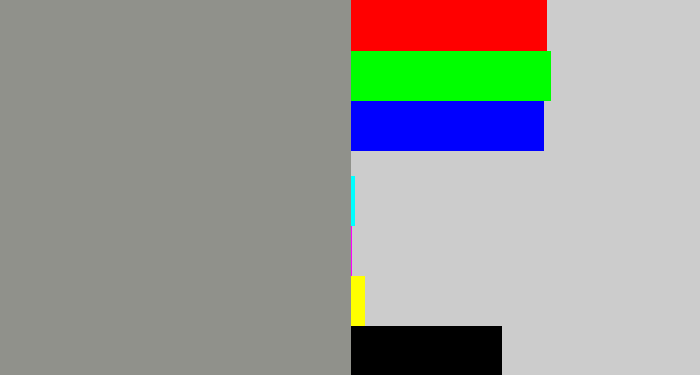 Hex color #90918b - grey