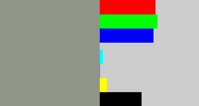 Hex color #90958a - grey