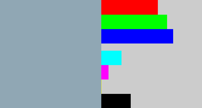Hex color #90a7b4 - bluey grey