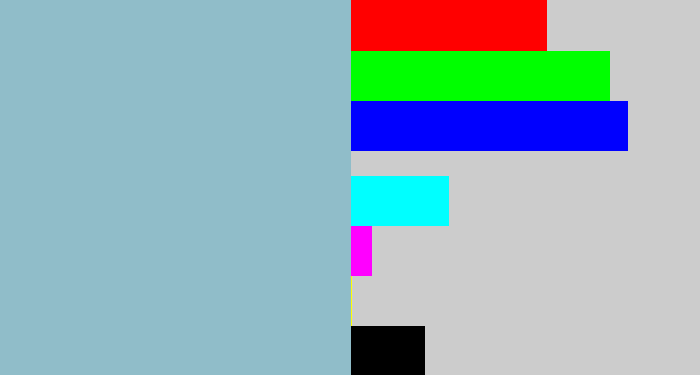Hex color #90bdc9 - light grey blue