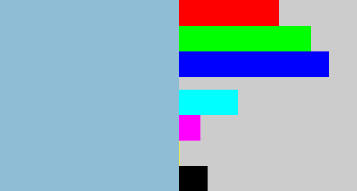 Hex color #90bdd6 - light grey blue