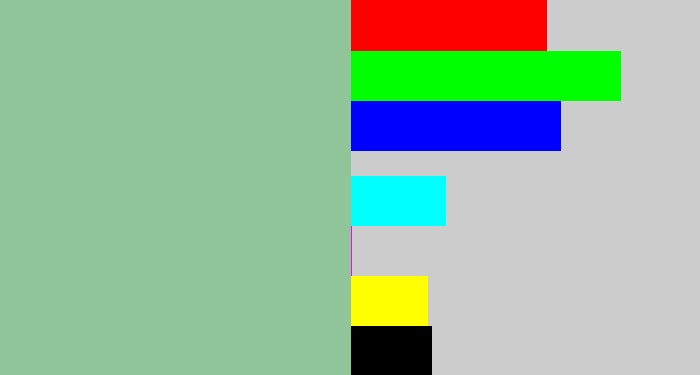 Hex color #90c59a - greenish grey