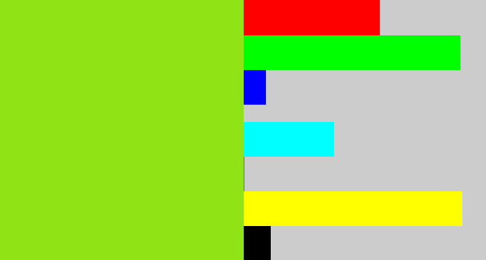 Hex color #90e416 - acid green
