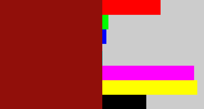 Hex color #910f0a - brick red