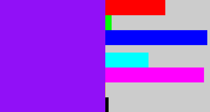 Hex color #9110f7 - violet