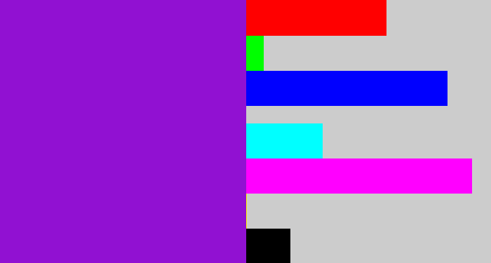 Hex color #9111d2 - violet