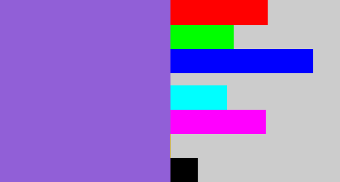 Hex color #915fd7 - purpley