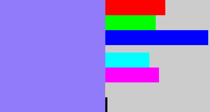 Hex color #917bfa - periwinkle