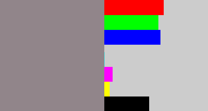 Hex color #91858a - warm grey