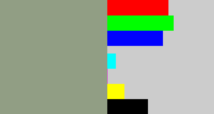 Hex color #919e84 - grey/green